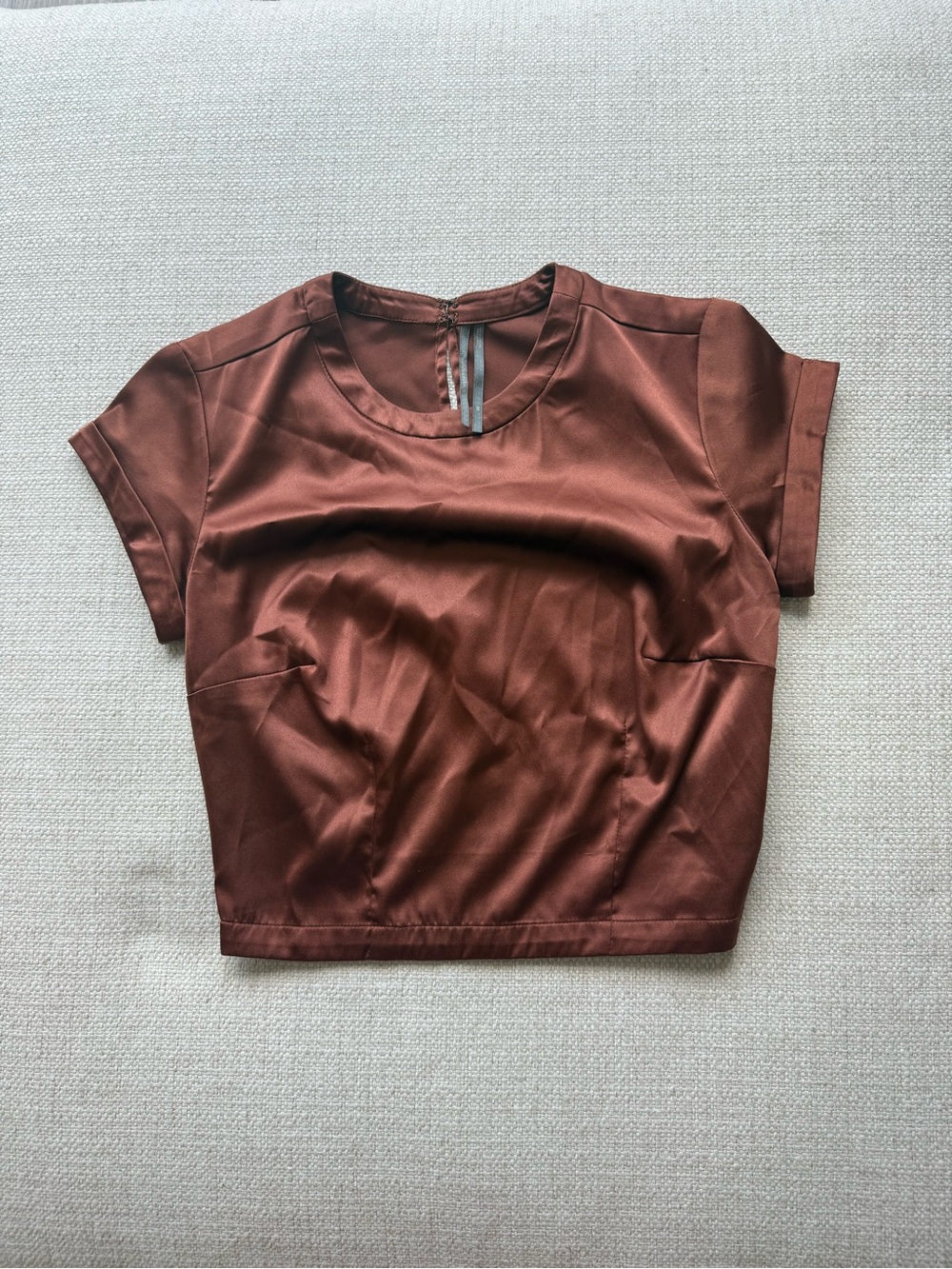 Anthropologie Satin Short Sleeve Crop Top